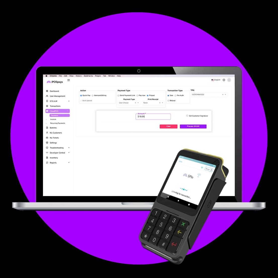 Virtual terminal and online payment gateway on laptop